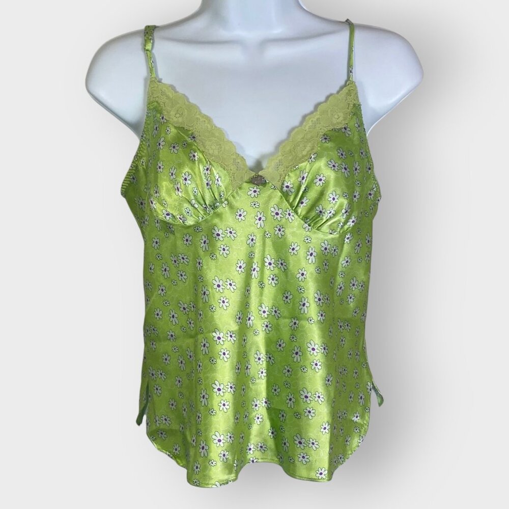 Vtg Y2K Lovable Babydoll Cami | Satin Lace Trim Daisy | Forest Fairy Whimsical